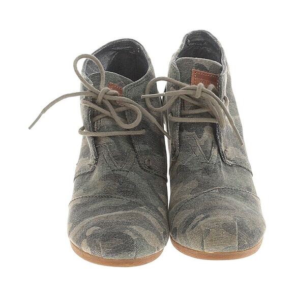 Toms Camouflage Green Camo Wedge Heel Bootie Ankle Boot Shoe Size 7 - Picture 2 of 2